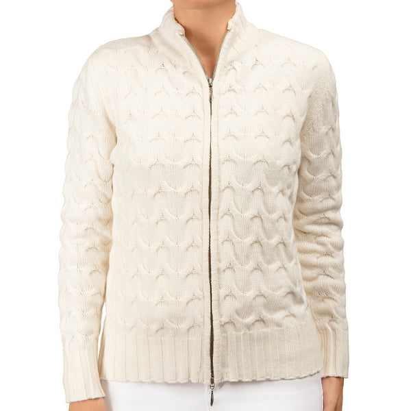 White cable outlet knit cardigan