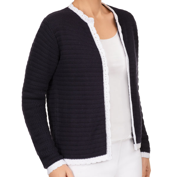 Scallop Edge Cardigan in Navy/White – Leggiadro
