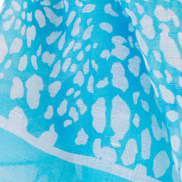 Printed Modal Linen Silk Scarf in Turquoise Mini Leopard