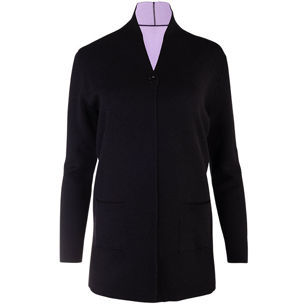 Double-Faced Single Button Cardigan in Black