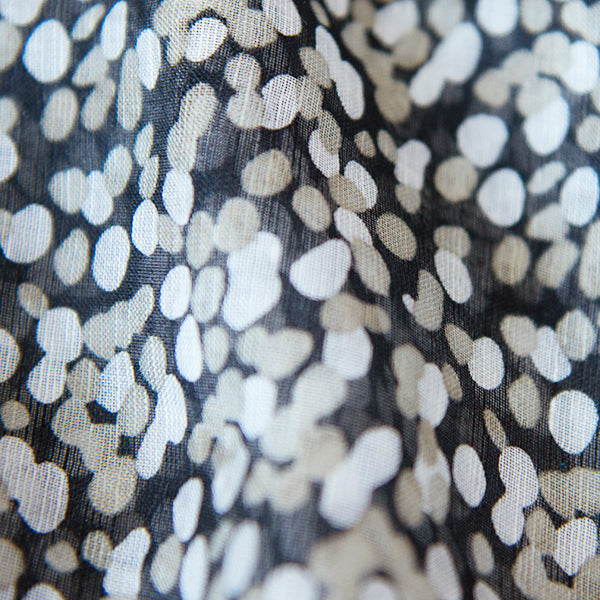 Printed Modal Linen Silk Scarf in Water Dots Taupe/Black