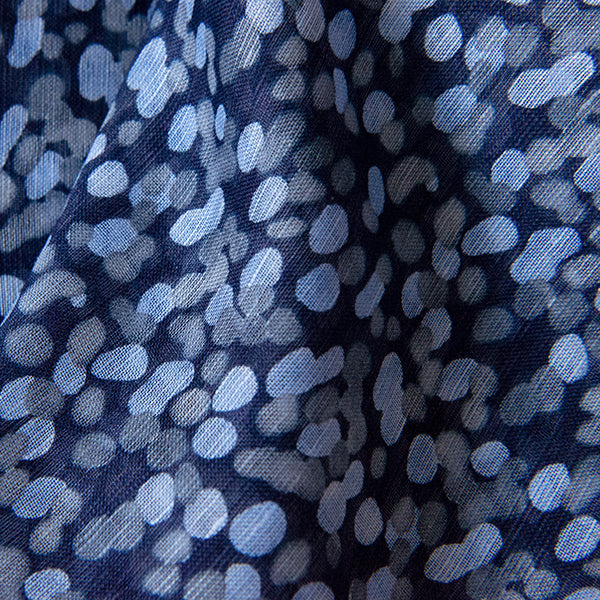 Printed Modal Linen Silk Scarf in Water Dots Lt Blue-Grey/Navy