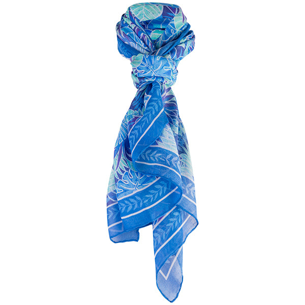 Printed Modal Cashmere Scarf in Blue Palm