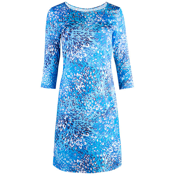 Scoop Neck Dress with 3/4 Sleeves in Blue Florettes
