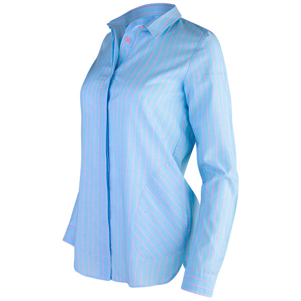 French Pocket Pinstripe Shirt in Light Blue/Pink Stripe