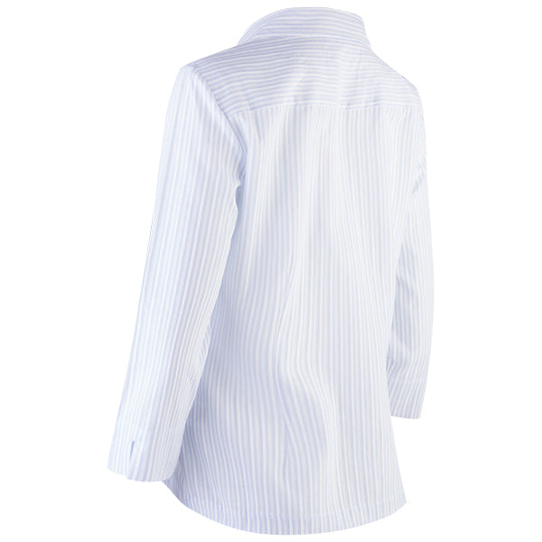 3/4 Slv Hidden Placket Shirt in Lt Blue/White Stripe