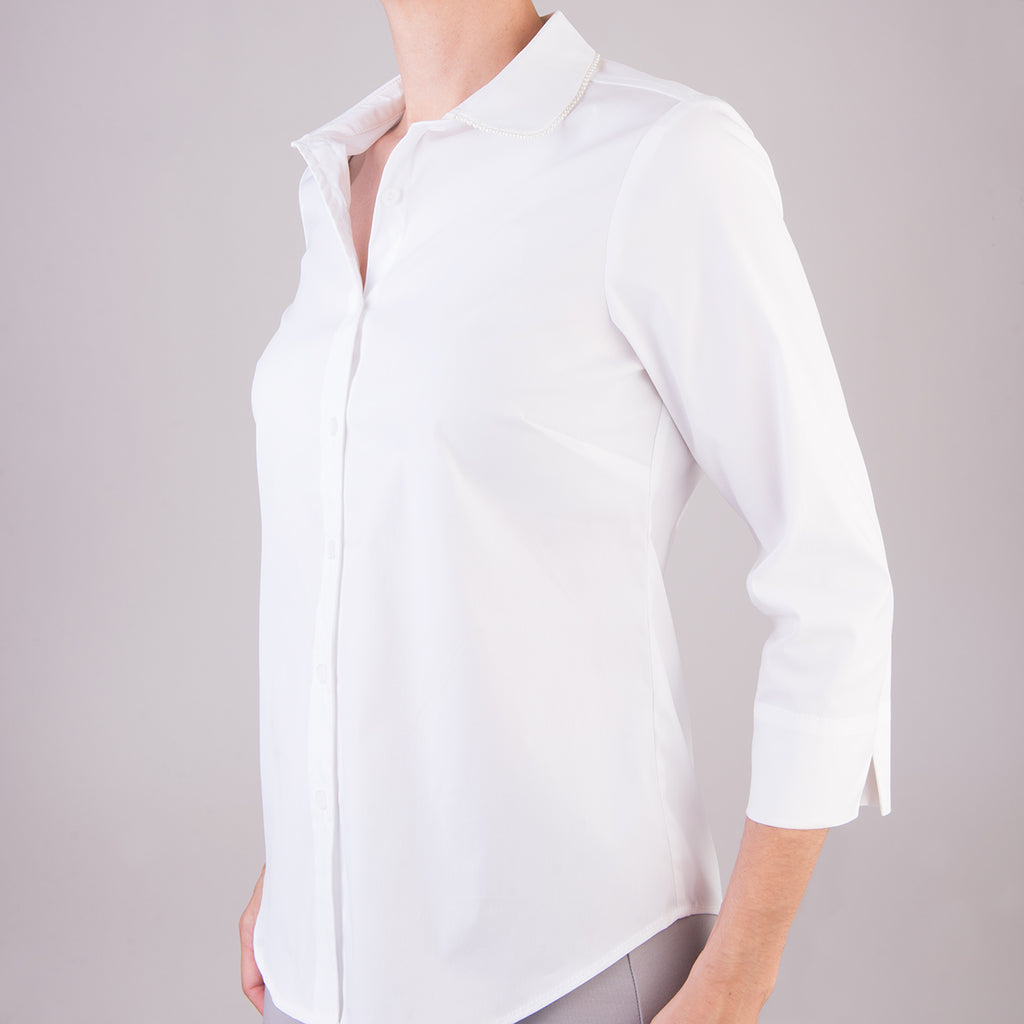 Kelly Shirt with Pearl Trim in White