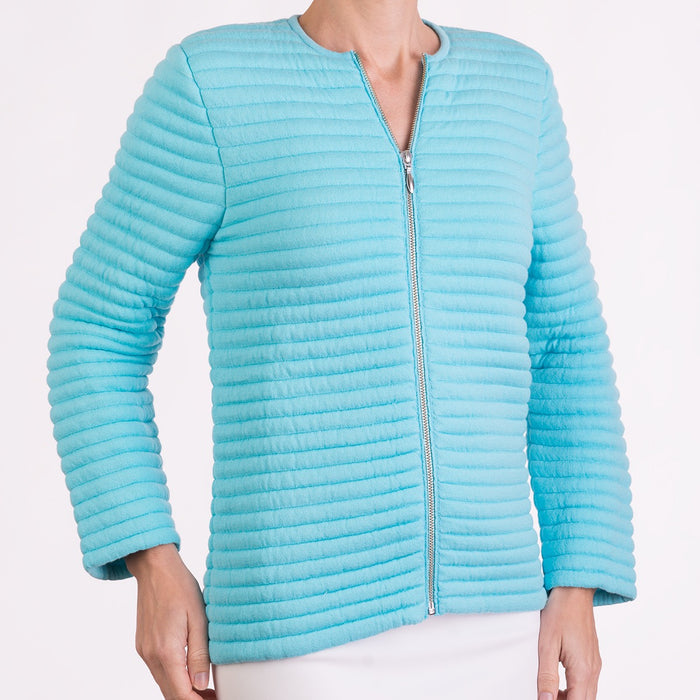 Knitted Zip Bomber Jacket in Turquoise