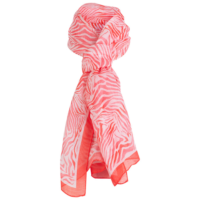 Printed Modal Linen Silk Scarf in Coral/White Zebra