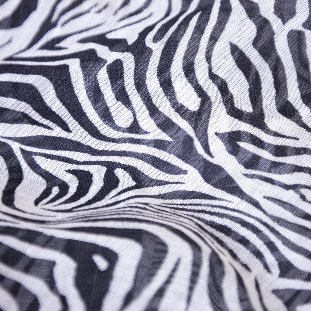 Printed Modal Linen Silk Scarf in Black/White Zebra