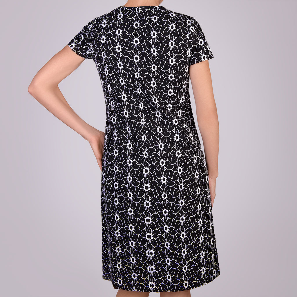 Embroidered Shift Dress in Black