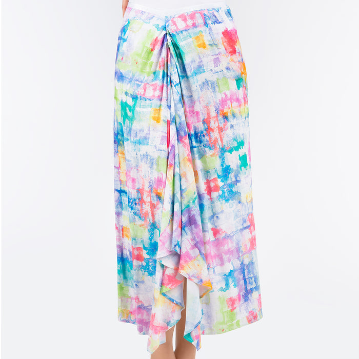 Ruched Midi Skirt in Lumiere Blocks