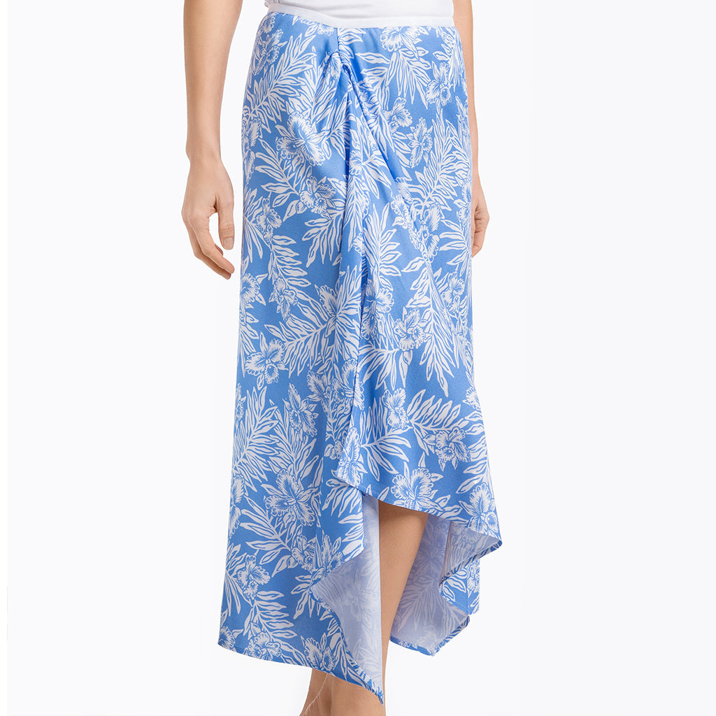 Ruched Midi Skirt in Hawaiian Blue