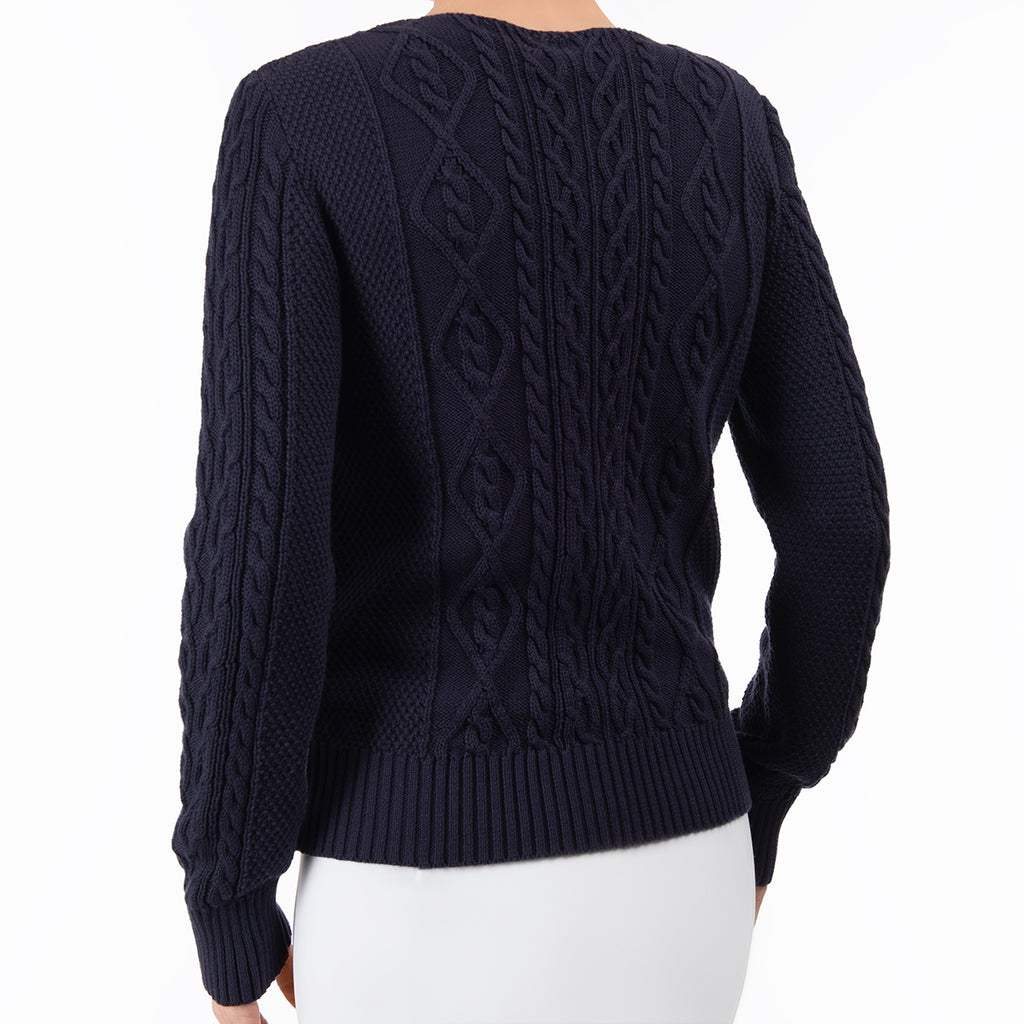 Cotton Cable Zip Cardigan in Navy