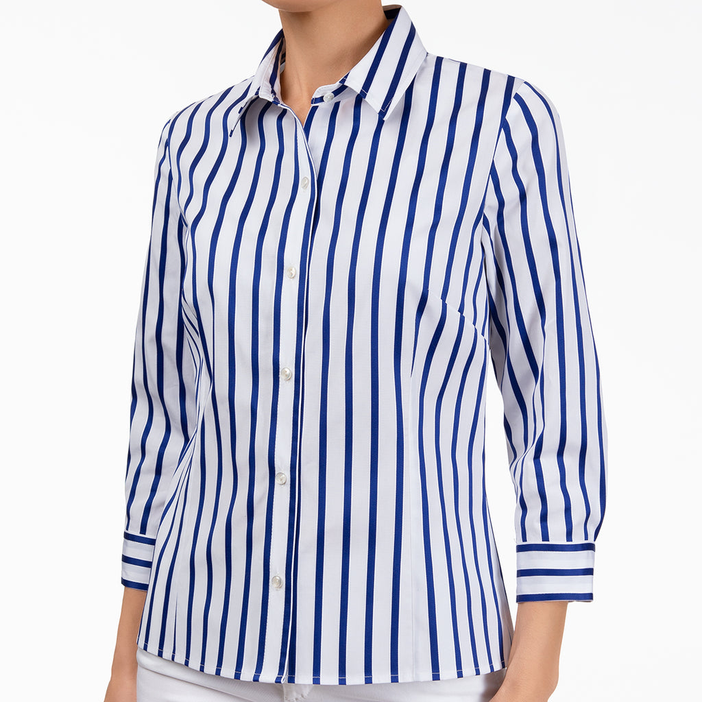 Striped Blouse w/ 3/4 Sleeves in Blue & White