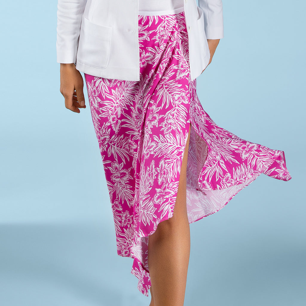 Ruched Midi Skirt in Hawaiian Pink