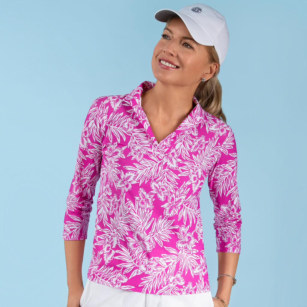 Polo Collar SPF Shirt in Hawaiian Pink