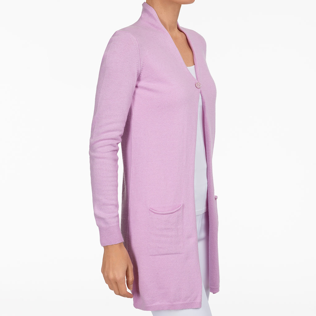 Long One Button Cardigan in Lav Pink