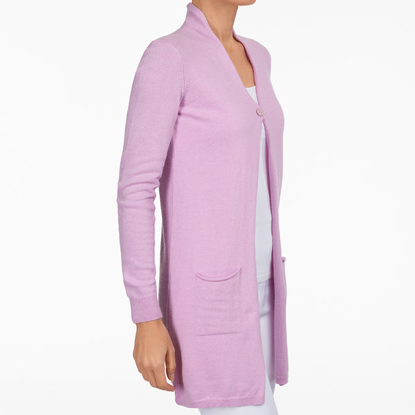 – Pink Long One Lav Leggiadro Button Cardigan in