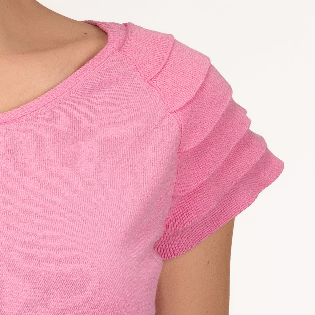 Ruffle Short Sleeve Pullover in Cameo Pink