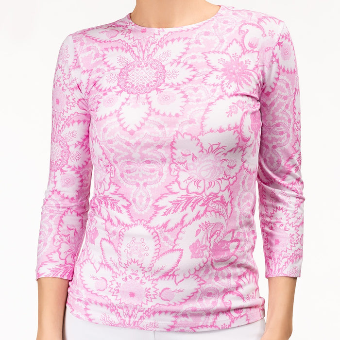 3/4 Sleeve Knit Tee in Spring Toile Confetto Pink