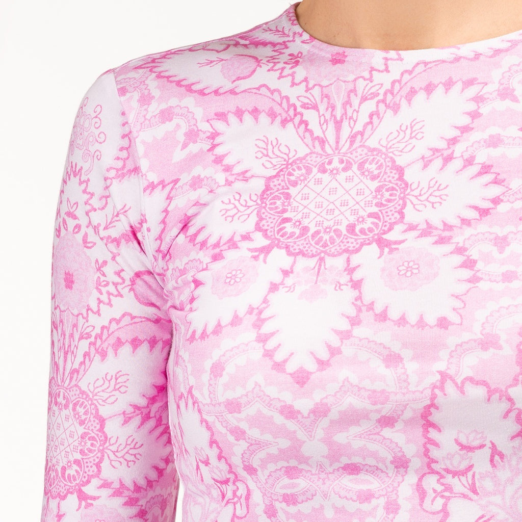 3/4 Sleeve Knit Tee in Spring Toile Confetto Pink