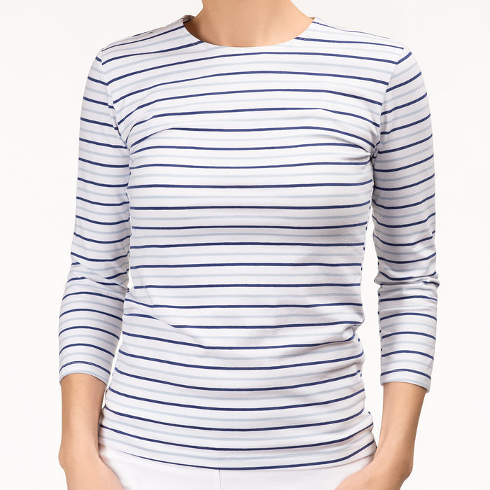 Shaped Knit Tee in Blue Stripes