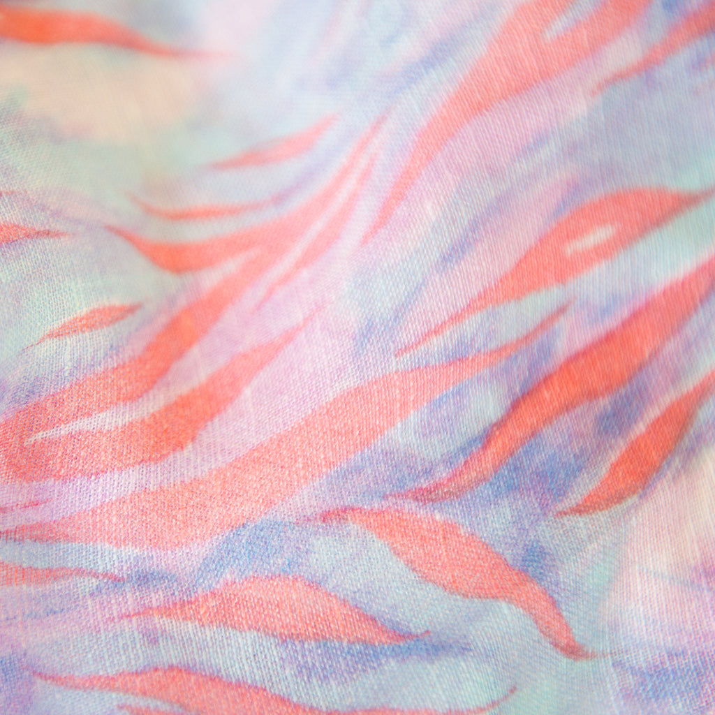 Printed Modal Linen Silk Scarf in Coral Wispy Tiger