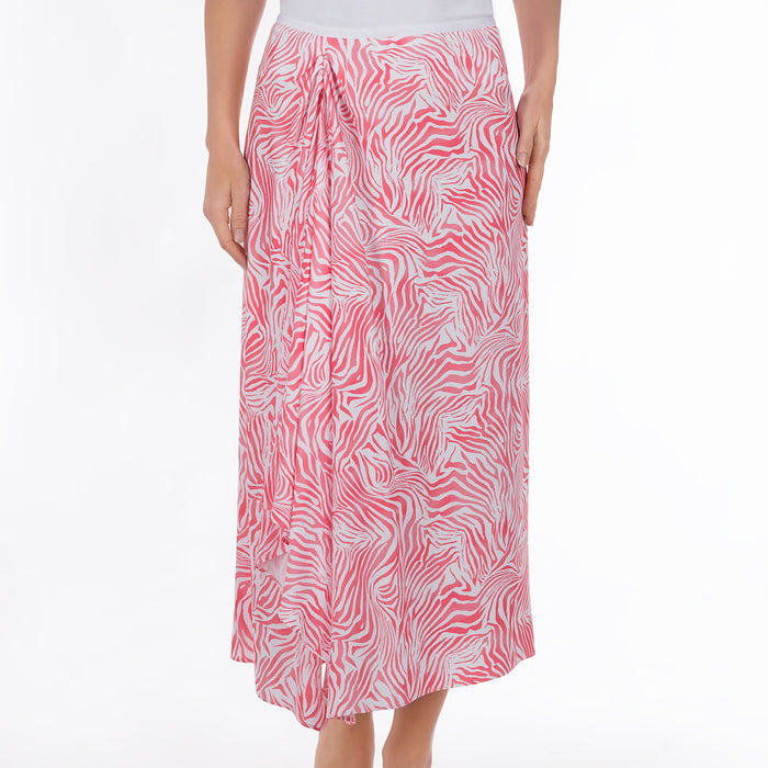 Ruched Midi Skirt in Coral Zebra Waves