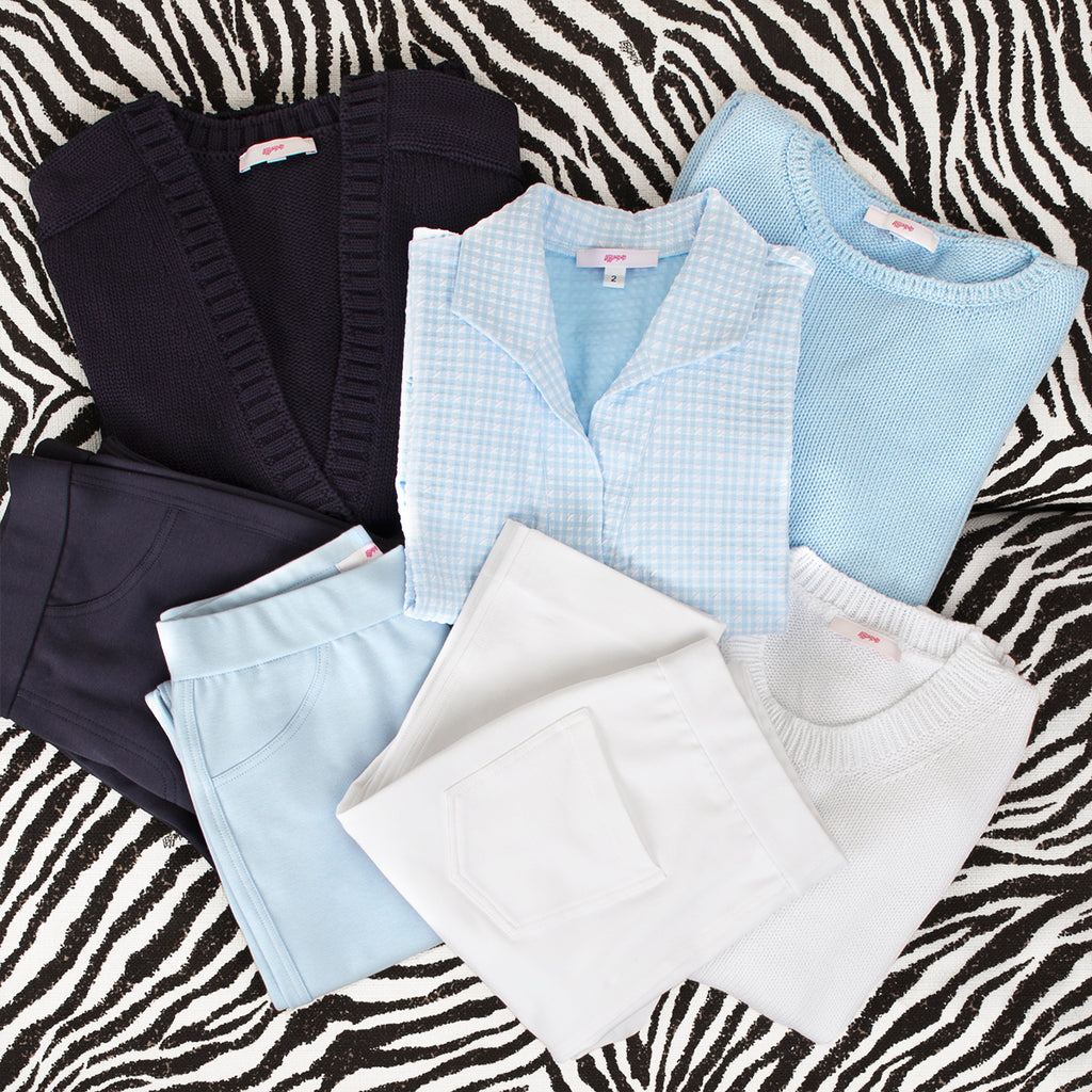 Polo Collar Tee in Blue/White Check