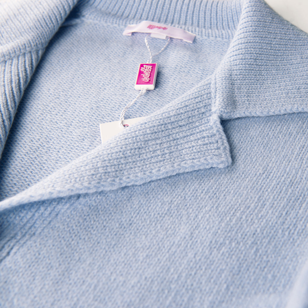 V Collar Cashmere & Wool Cardigan in Cielo Blue
