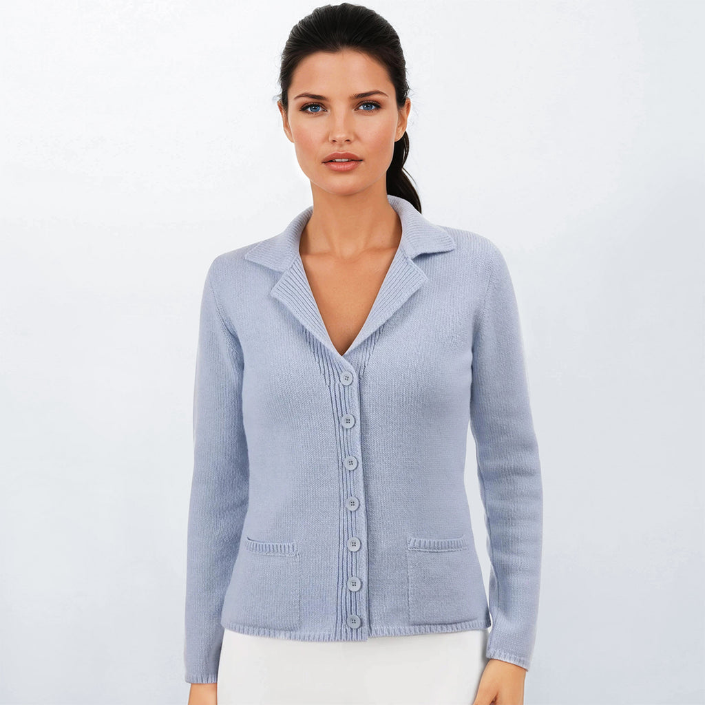 V Collar Cashmere & Wool Cardigan in Cielo Blue