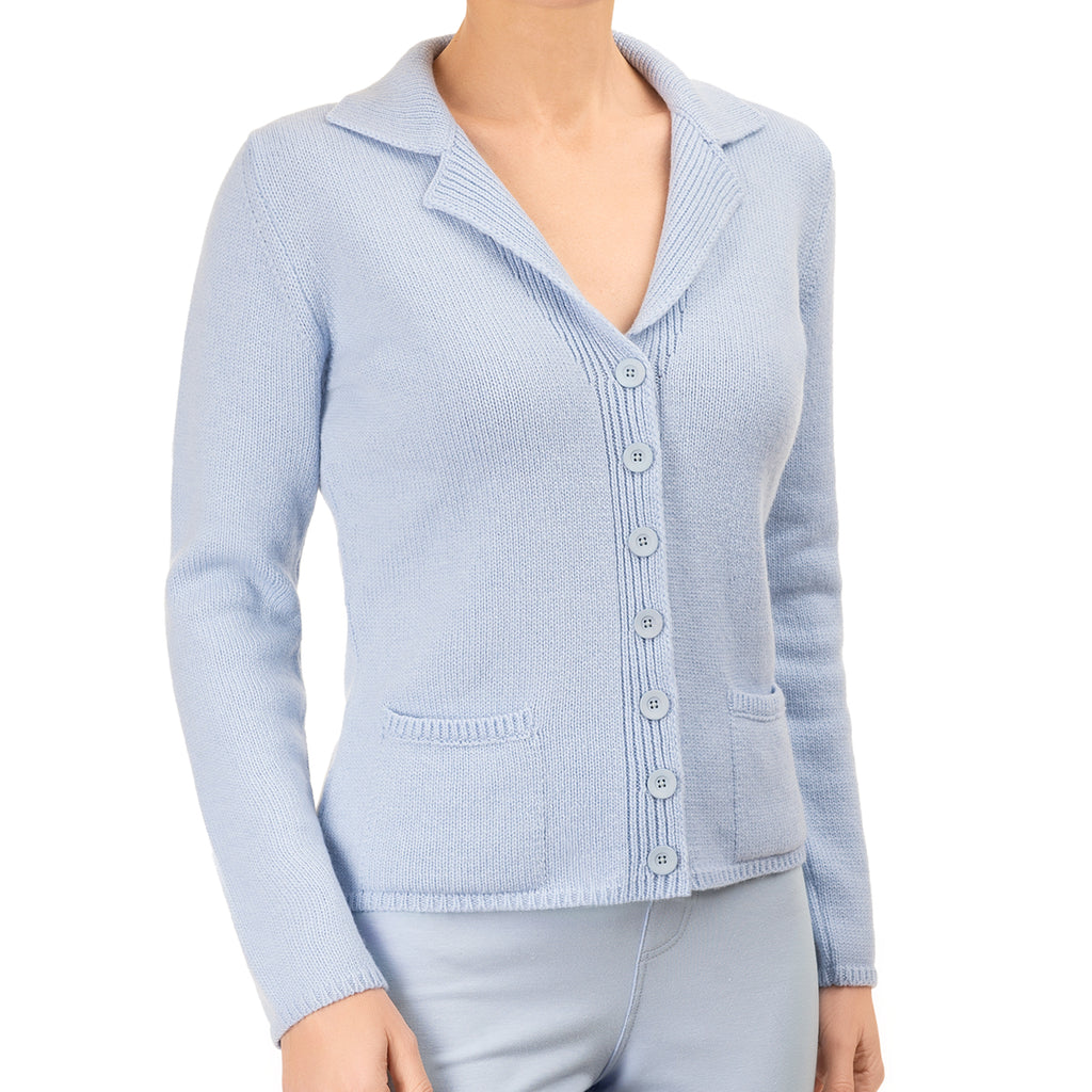 V Collar Cashmere & Wool Cardigan in Cielo Blue