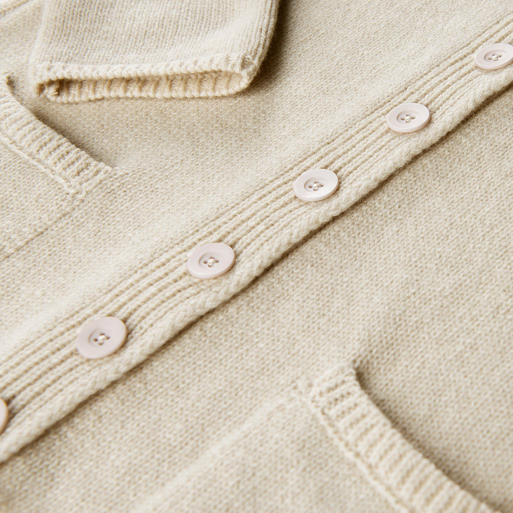 V Collar Cashmere & Wool Cardigan in Flax