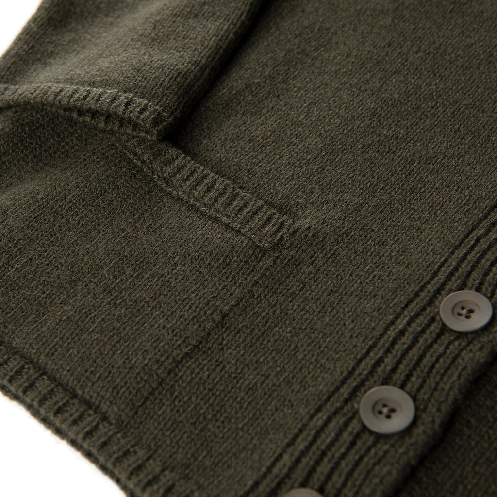 V Collar Cashmere & Wool Cardigan in Olive