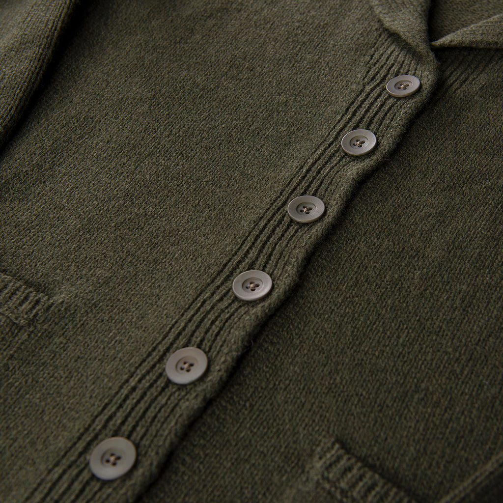 V Collar Cashmere & Wool Cardigan in Olive