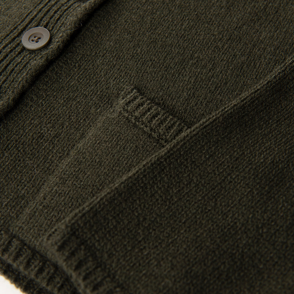 V Collar Cashmere & Wool Cardigan in Olive