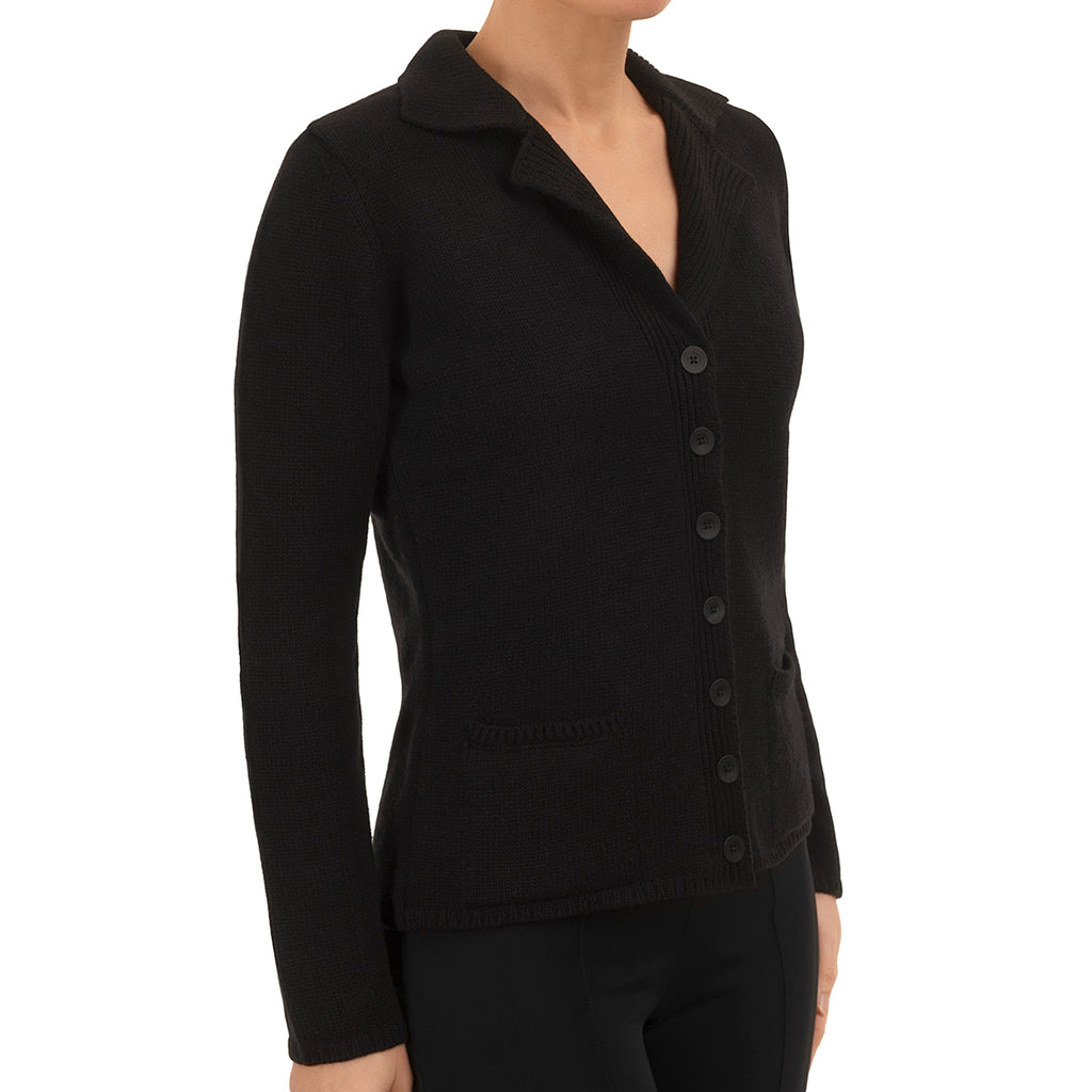 V Collar Cashmere & Wool Cardigan in Black