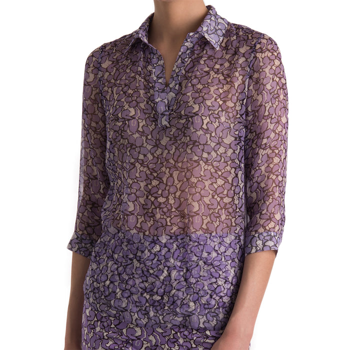 Printed Siilk Tunic Blouse in Petite Violets