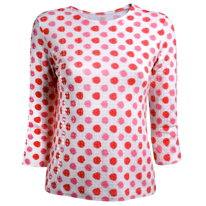 Sequin Viscose 3/4 Sleeve Tee in Red Dots