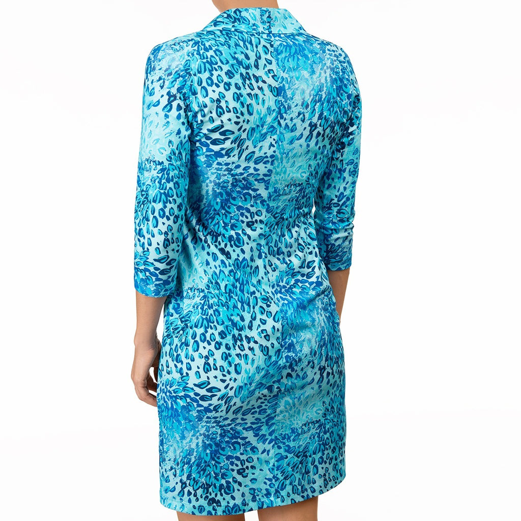 Polo Collar Dress in Turquoise Florettes