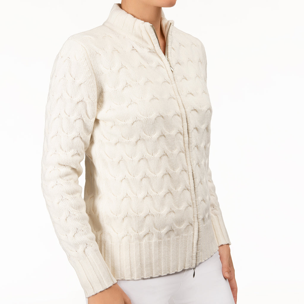 Cable Knit Cardigan in White