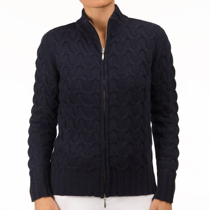 Cable Knit Cardigan in Navy
