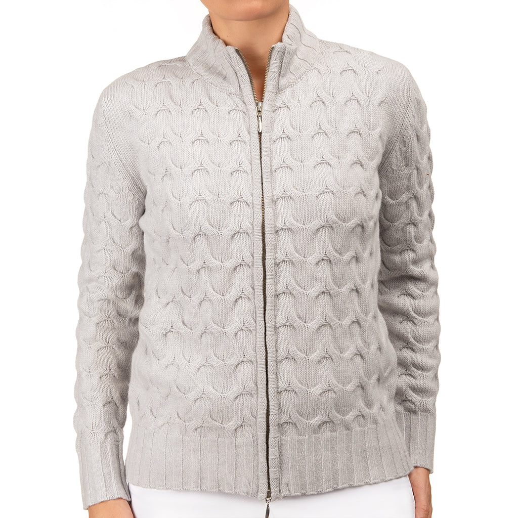 Cable Knit Cardigan in Pale Grey – Leggiadro