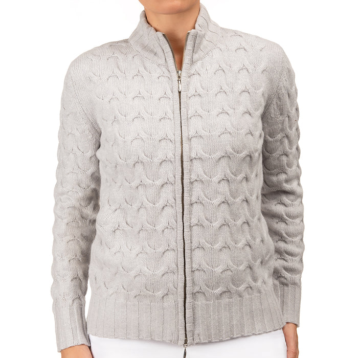 Cable Knit Cardigan in Pale Grey