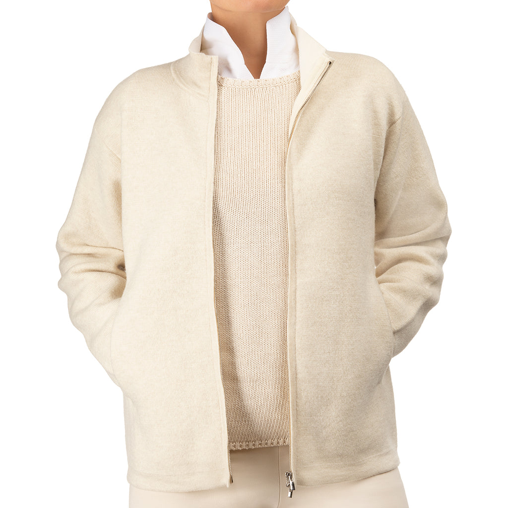 Cashmere Wool Zip Cardigan in Beige – Leggiadro