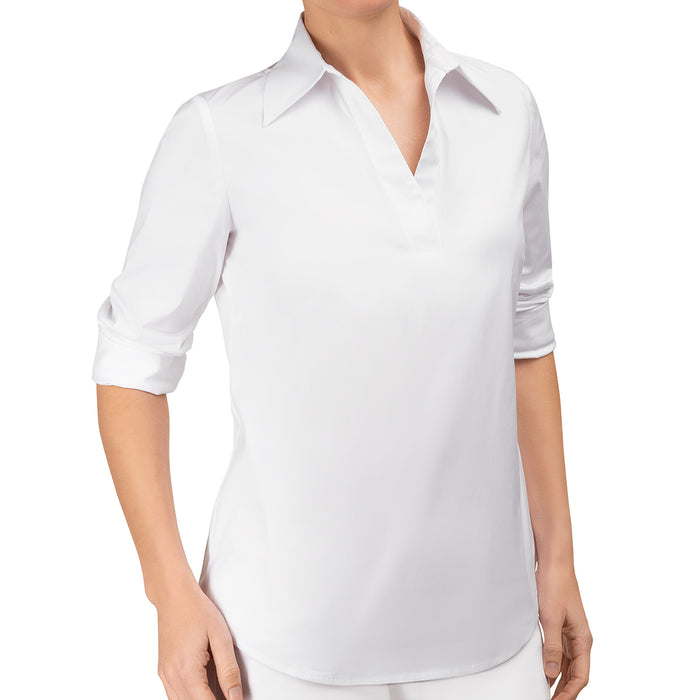LS Pullover V-Placket Shirt in White