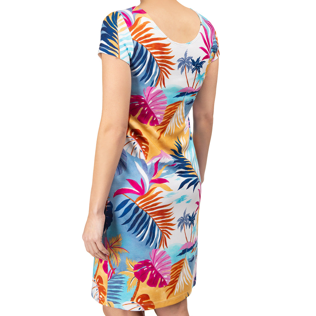Scoop Neck Jersey Knit Dress in Sunset Beach Leggiadro Scoop Neck Jersey Knit Dress in Sunset Beach Leggiadro