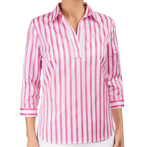 3/4 Sleeve Relax Fit Shirt in Pink/White Stripes – Leggiadro