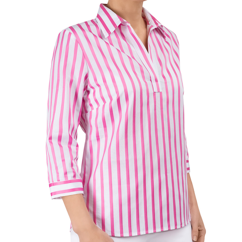 3/4 Sleeve Relax Fit Shirt in Pink/White Stripes